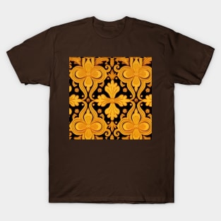 Russian Khokhloma Art Inspired Design Black and Gold Almost Clovers T-Shirt